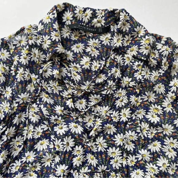 Zara Floral Daisy Blouse Corset Lace Up Long Sleeve V Neck  Lightweight Sz S - Picture 6 of 11